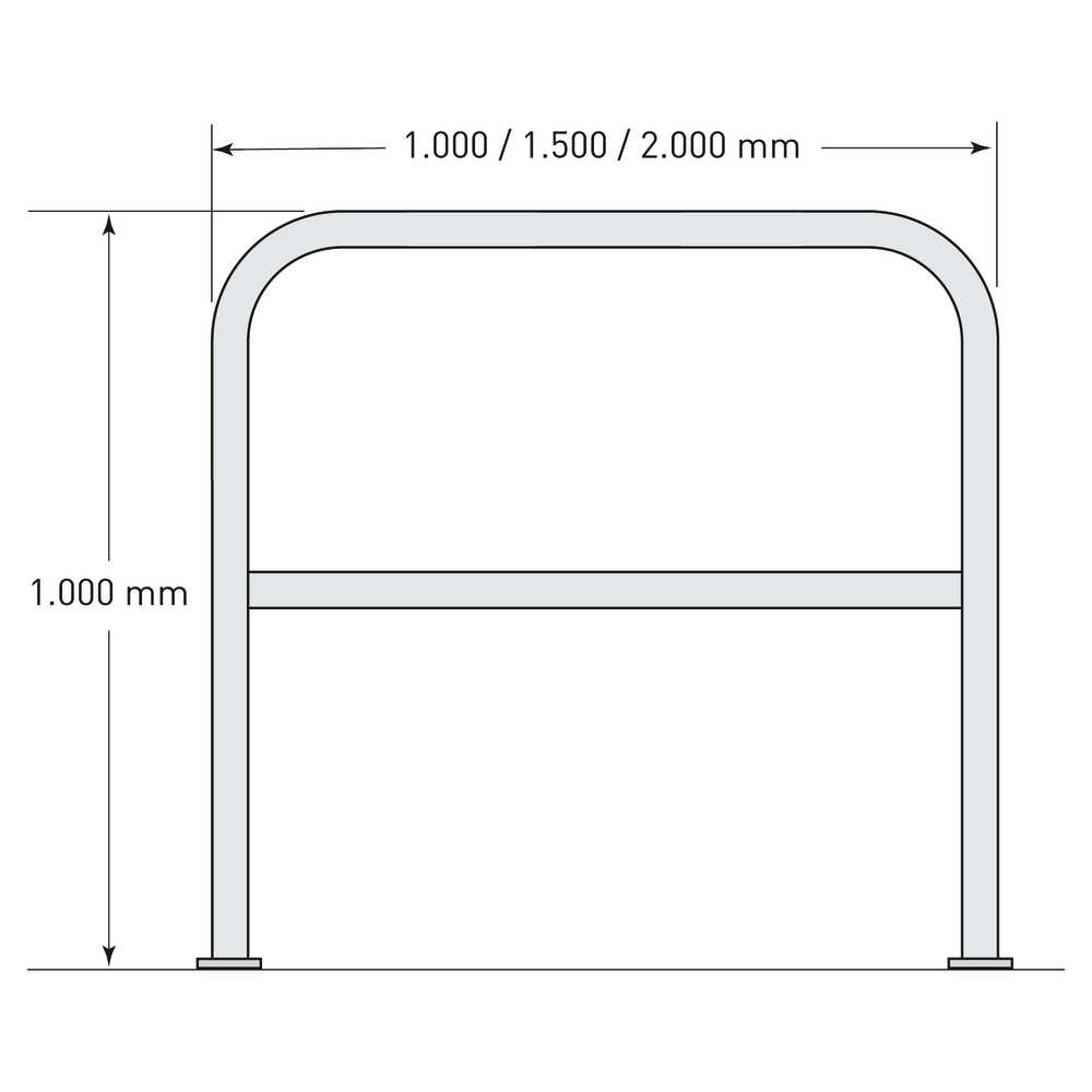 Schutzbügel, gelb kunststoffbeschichtet, zum Aufdübeln, 2 Streifen, Ø: 48 mm, H 1000, B 2000 mm - 4