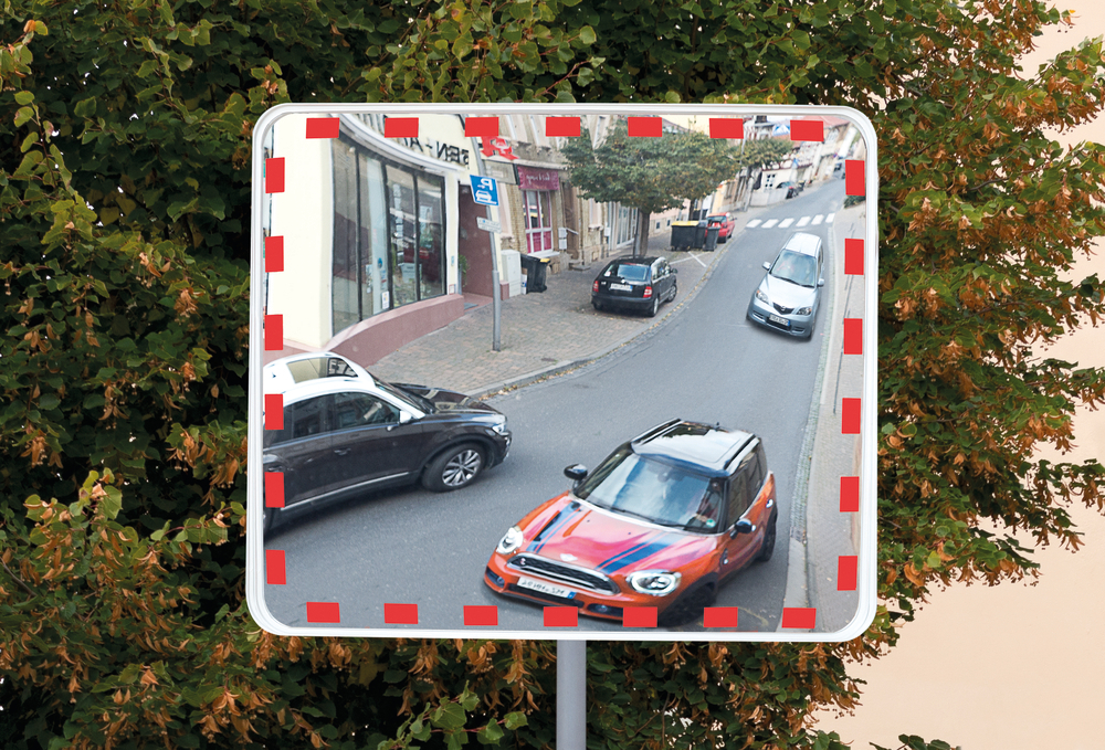 Verkehrsspiegel aus Acrylglas, rote Flächen reflektierend, 400 x 600 mm - 3
