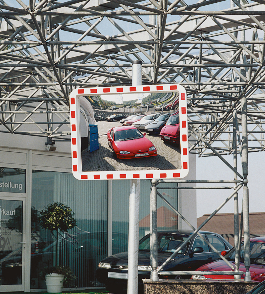 Verkehrsspiegel aus Acrylglas, integrierte Halterung für Rohrpfosten, 1000 x 1200 mm - 3