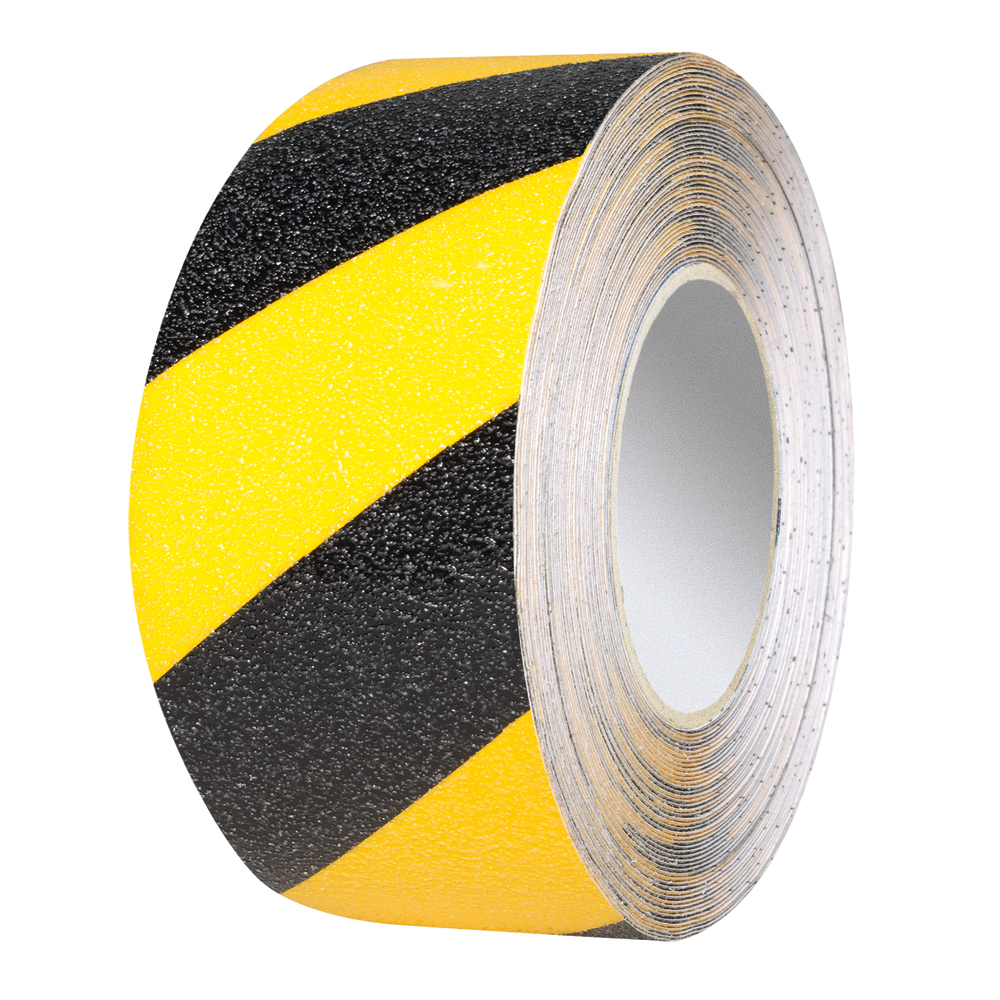 Staplergeeignetes Bodenmarkierband, gelb/schwarz, B 50 mm, L 25 m, Antirutsch R10 - 1