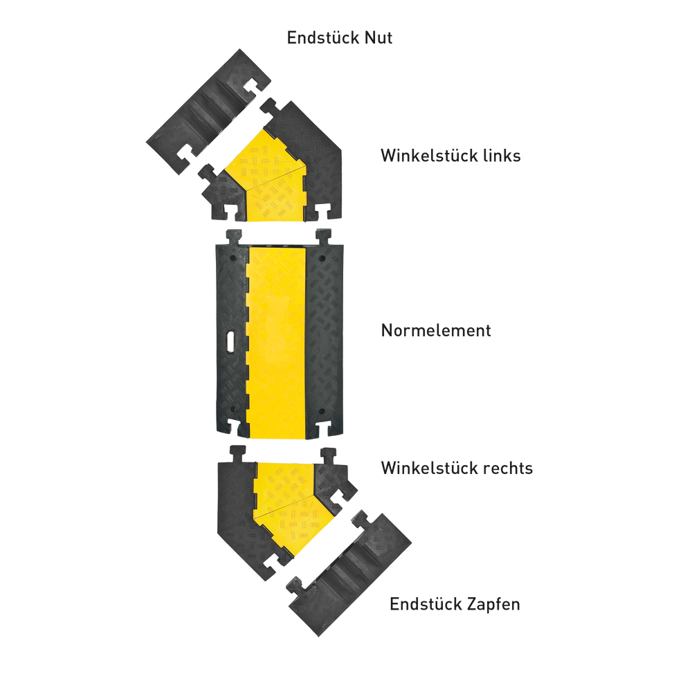 Kreuzungselement mit 3 Kanälen, vulkanisierter Kautschuk, schwarz, weiß reflektierende Flächen - 3