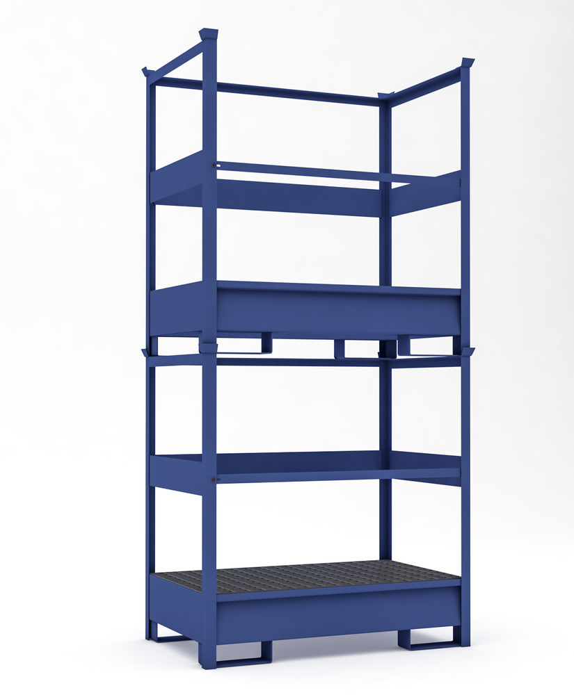 Transport Spill Containment Pallet - 2 Drum Capacity - Stackable - Side Rails - Painted Steel - 5