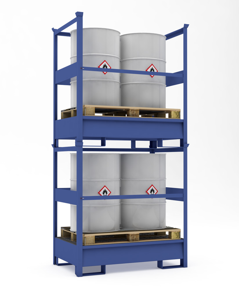 Transport Spill Containment Pallet - 2 Drum Capacity - Stackable - Side Rails - Painted Steel - 8
