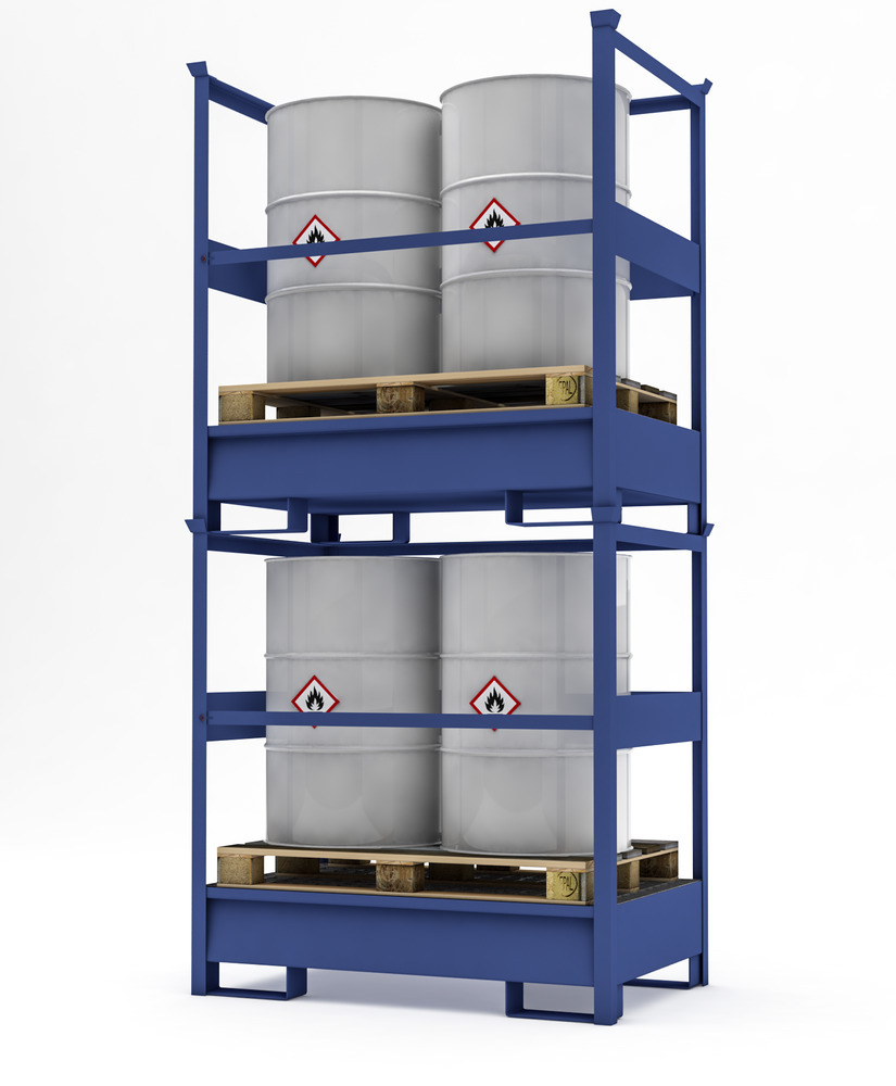 Transport Spill Containment Pallet - 2 Drum Capacity - Stackable - Side Rails - Painted Steel - 7