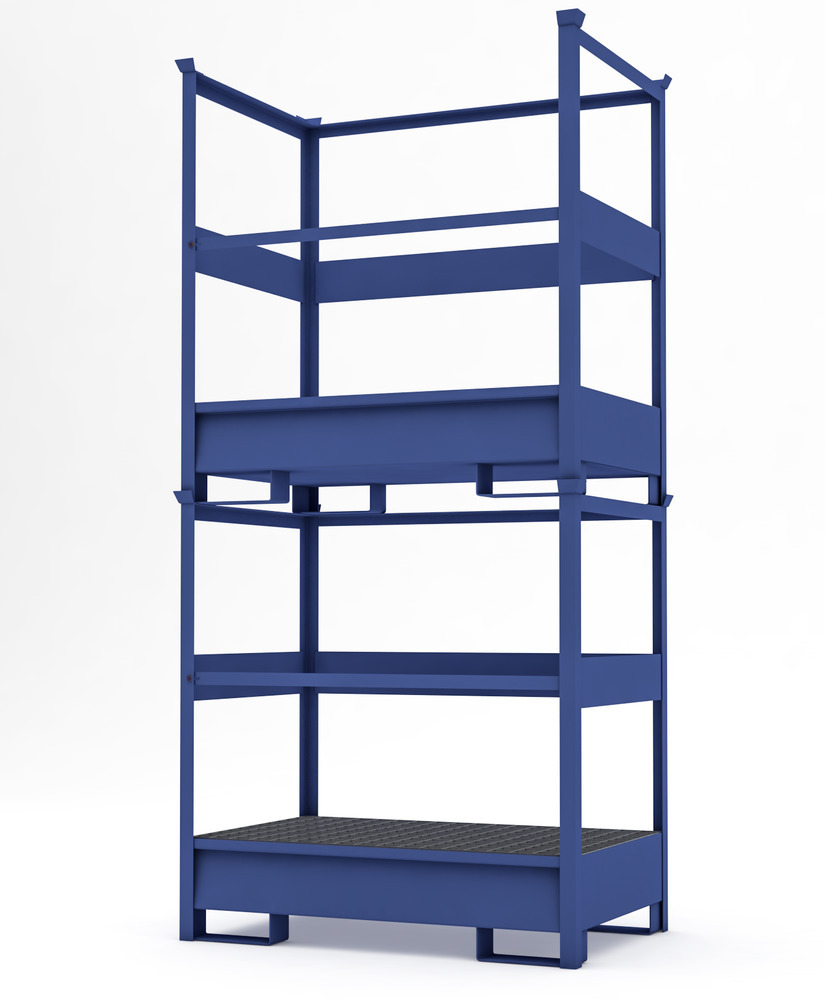 Transport Spill Containment Pallet - 2 Drum Capacity - Stackable - Side Rails - Painted Steel - 6