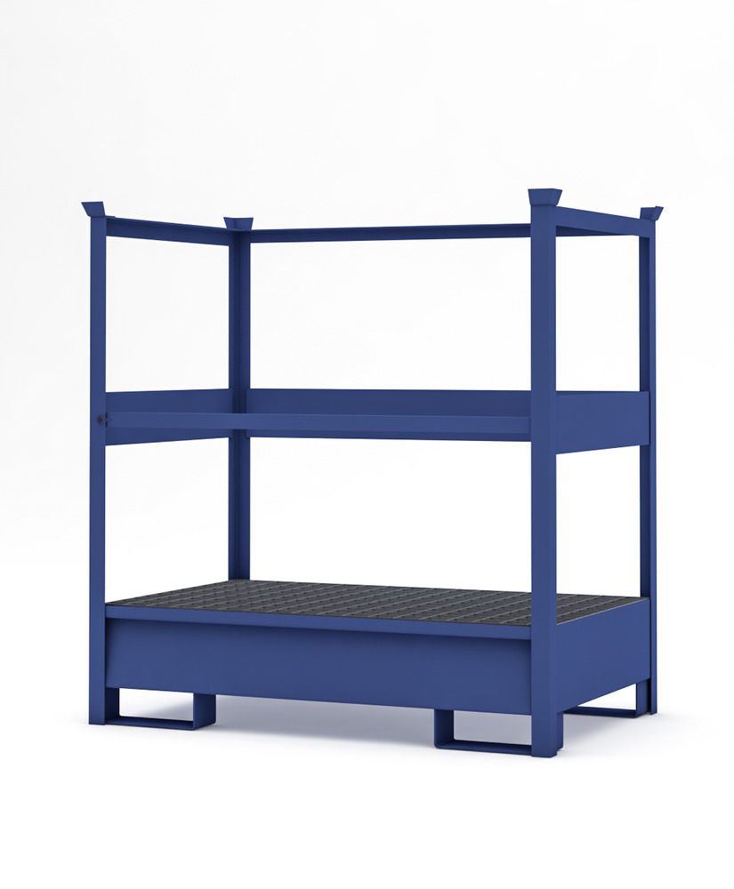 Transport Spill Containment Pallet - 2 Drum Capacity - Stackable - Side Rails - Painted Steel - 2