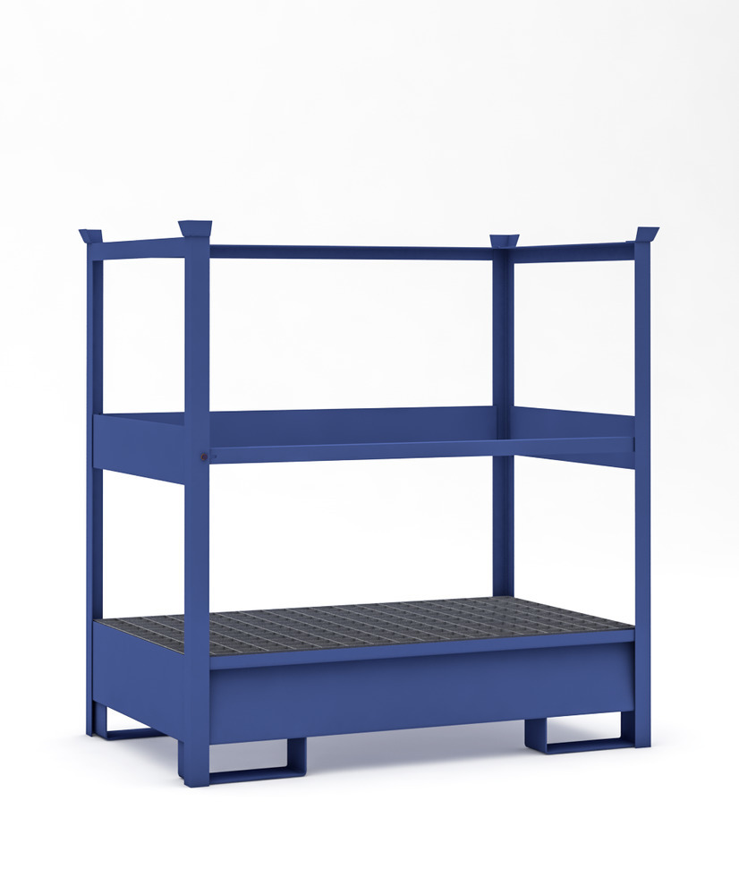 Transport Spill Containment Pallet - 2 Drum Capacity - Stackable - Side Rails - Painted Steel - 4