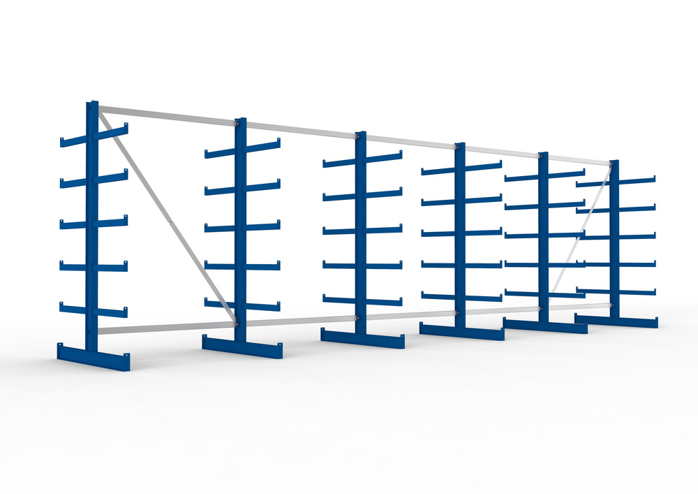 Cantilever rack, double-sided, 6 uprights, 5 cant. arms, load cap. to 200 kg/arm, 6805x1150x2000 mm - 1