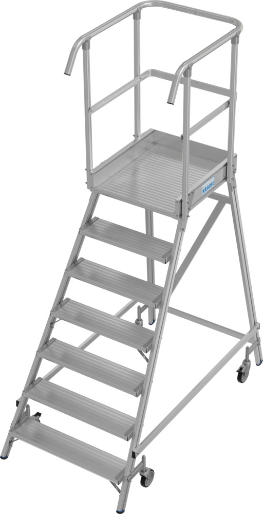 Podest-Leiter aus Aluminium, fahrbar, 7 Stufen, einseitig besteigbar, gemäß EN 131-7 - 1
