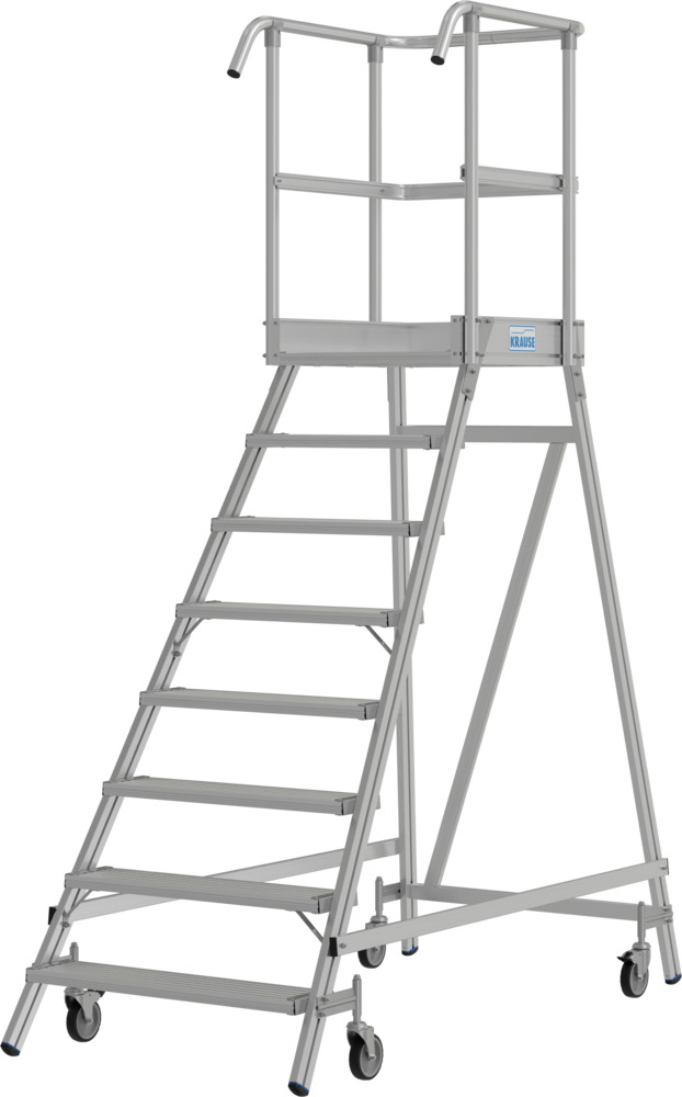 Podest-Leiter aus Aluminium, fahrbar, 8 Stufen, einseitig besteigbar, gemäß EN 131-7 - 2