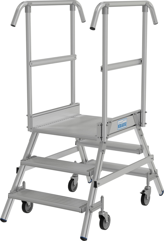 Podium ladder in aluminium, mobile, 2 x 3 steps, accessible from both sides, meets EN 131-7 - 2