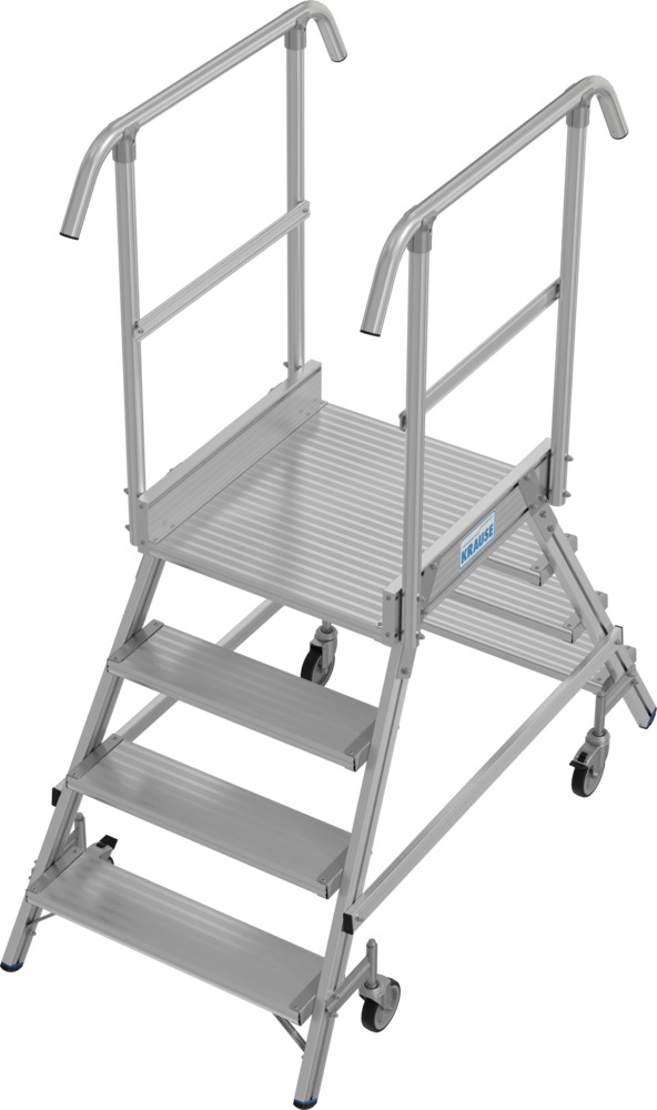 Escalera con descansillo de aluminio, con ruedas, 2 x 4 peldaños, subida dos lados, según EN 131-7 - 1