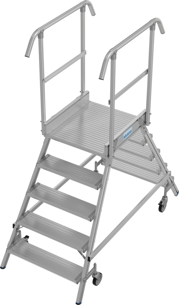 Escalera con descansillo de aluminio, con ruedas, 2 x 5 peldaños, subida dos lados, según EN 131-7 - 1