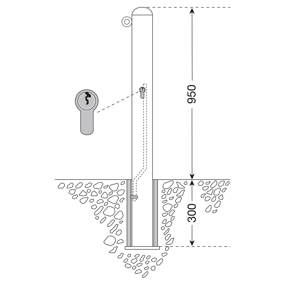 Słupek City, wyjmowany, cynkowany ogniowo i powlekany, bez oczek, ∅76mm, wysokość nad podłożem 950mm - 1