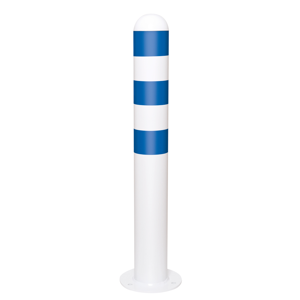 CITY-Schutzpoller feuerverzinkt zum Aufdübeln, weiß beschichtet, blaue Reflexringe, Höhe 800 mm - 2