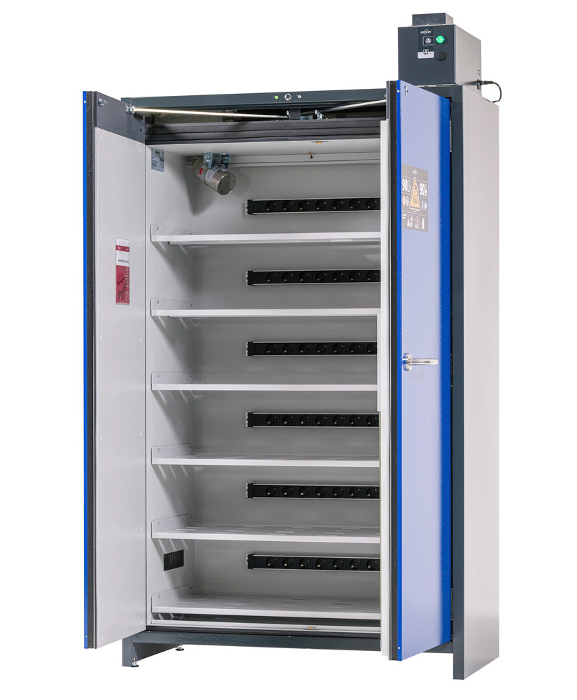 asecos lithium-ion battery charging cabinet, SmartStore-Pro, 6 shelves, W 1200 mm, UK - 1