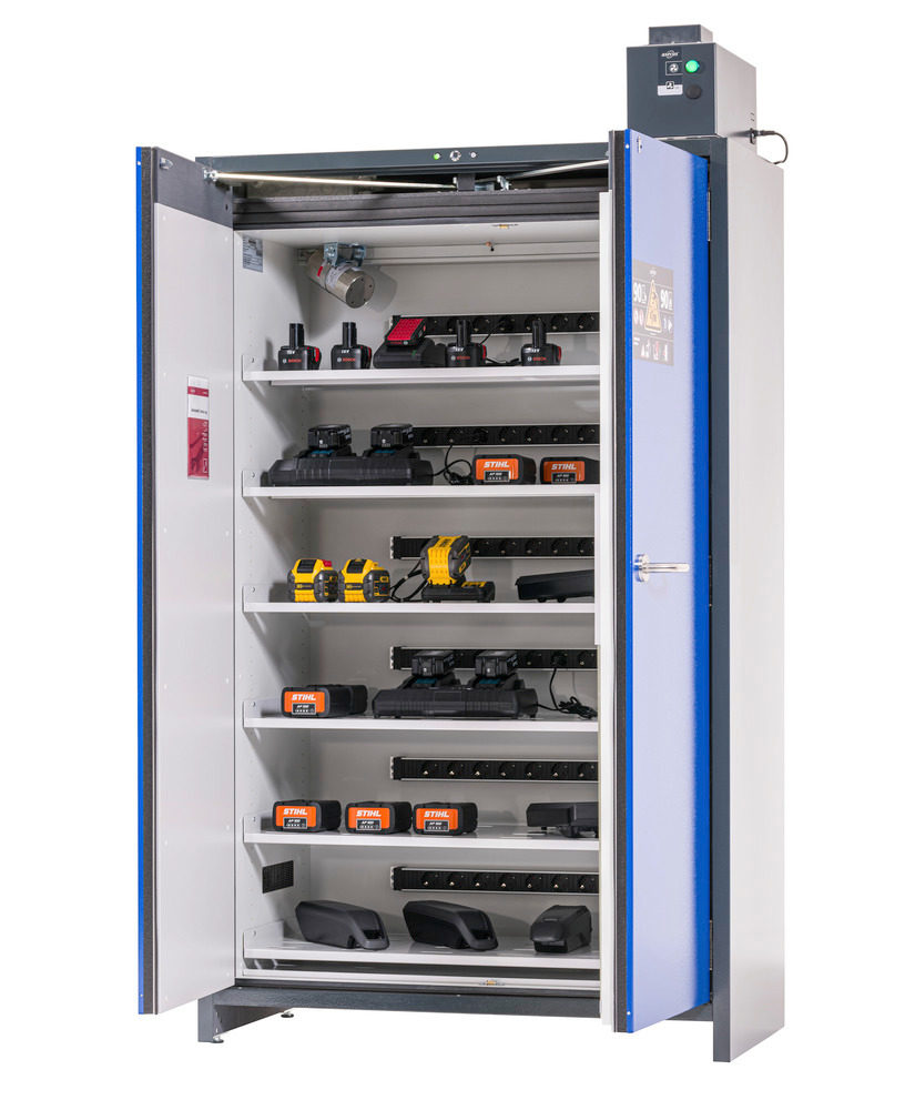asecos lithium-ion battery charging cabinet, SmartStore-Pro, 2.0-V, 6 shelves, W 1200 mm, UK - 1