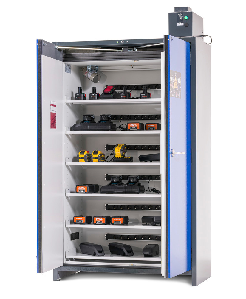 asecos batteriskab SmartStore-Pro, til opladning af lithium-ion batterier, 6 hylder, B 1200 mm - 1