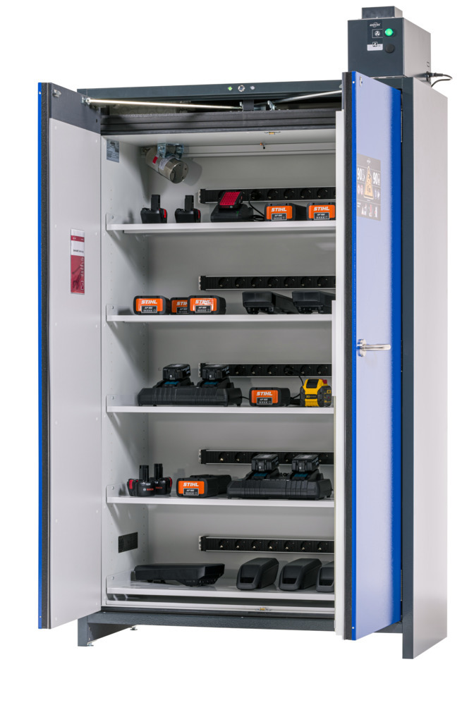 Armario para carga de baterías de ion litio, asecos SmartStore-Pro, 2.0-V, 5 estantes, ancho 1200 mm - 1
