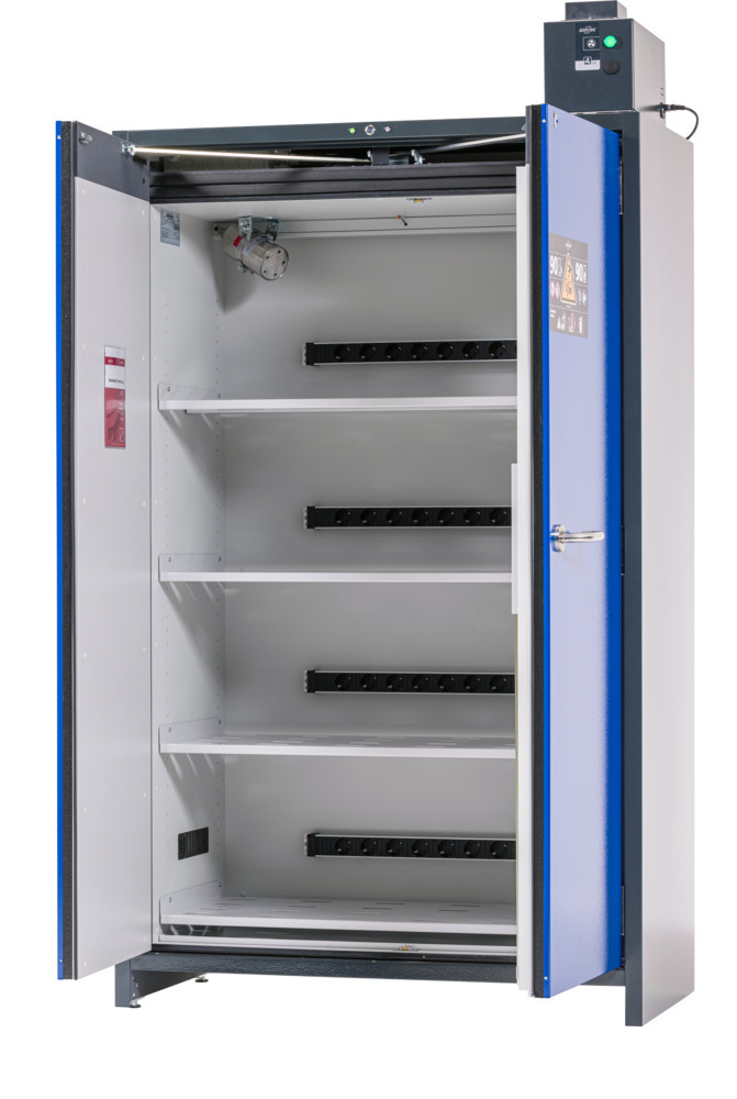asecos lithium-ion battery charging cabinet, SmartStore-Pro, 2.0-V, 4 shelves, W 1200 mm, UK - 1