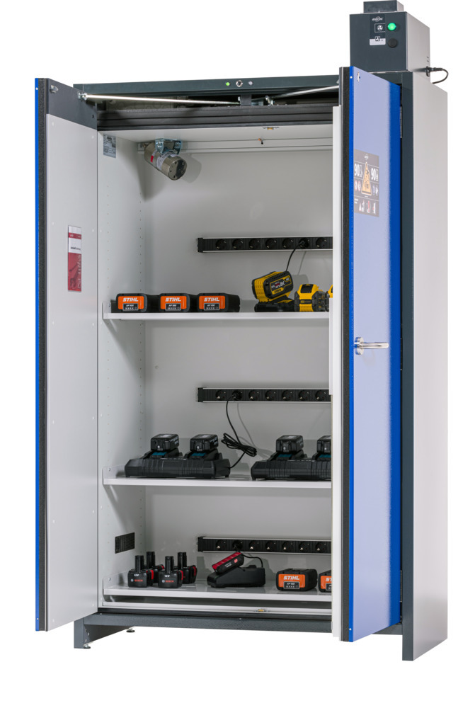 asecos lithium-ion battery charging cabinet, SmartStore-Pro, 2.0-V, 3 shelves, W 1200 mm, UK - 1