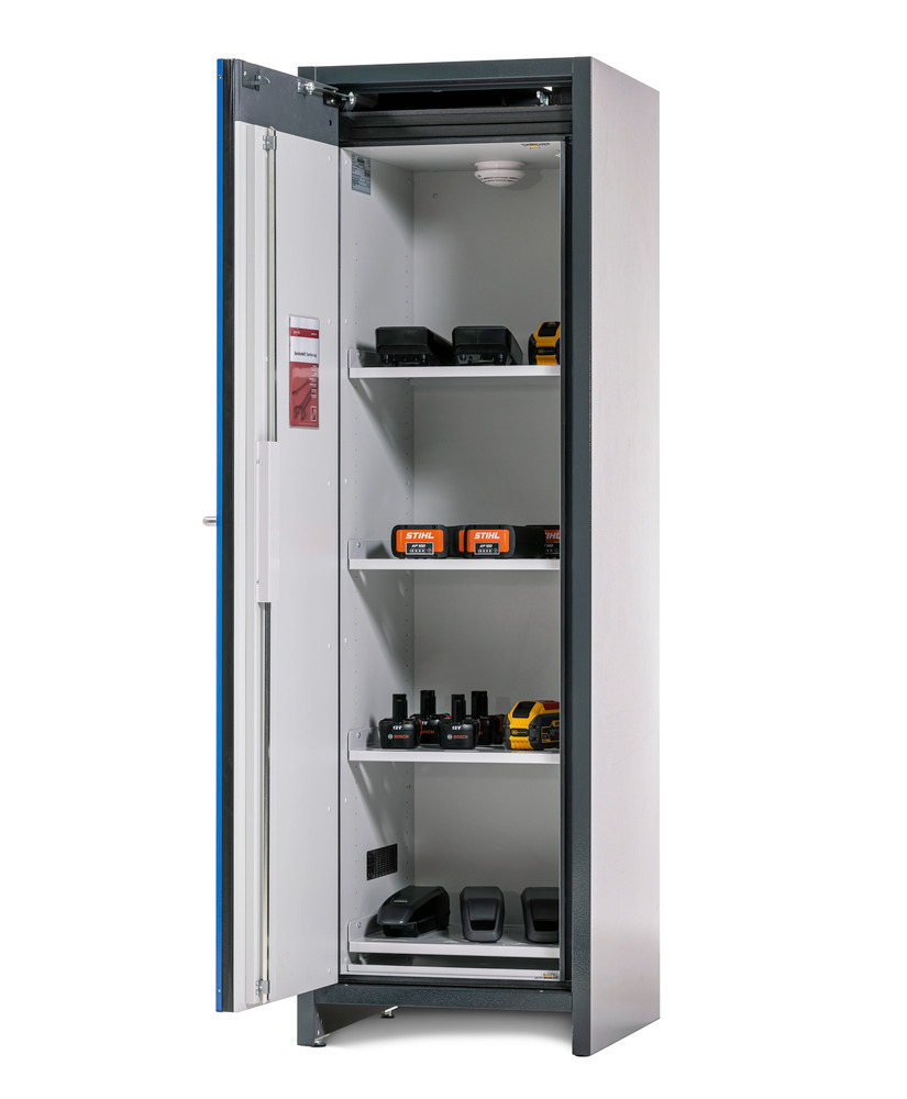 asecos lithium-ion storage cabinet, 90 Min fire resistant, 4 Shelves, 1 Door - 1