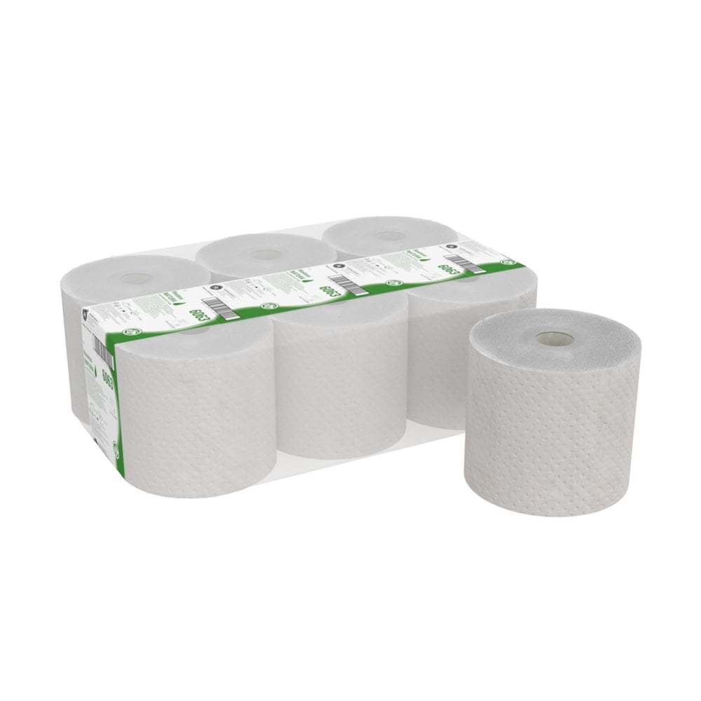 Hostess™ Papierhandtücher aus 100 % Recyclingmaterial, 6063, geprägt, grau, 1-lagig, 6 Rollen à 190m - 3