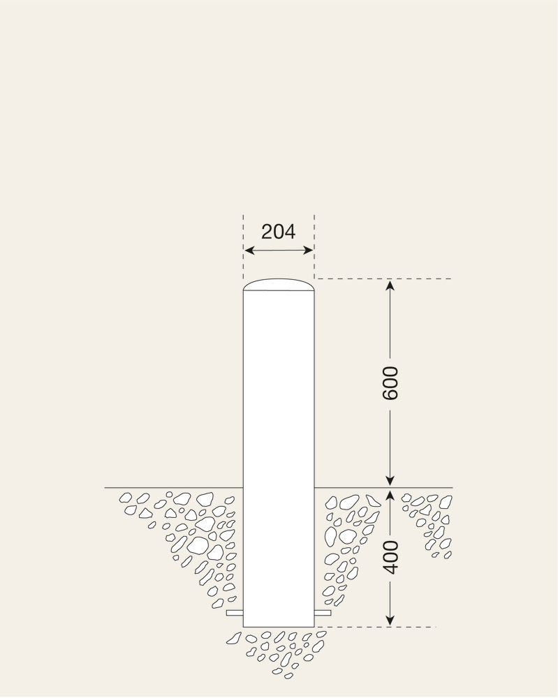 Edelstahlpoller XL feststehend, zum Einbetonieren, ohne Ösen, ∅: 204 mm, Höhe Überflur 600 mm - 3