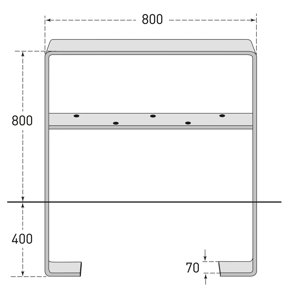 Anlehnbügel, Flachstahl, gebogen, Knieholm, feuerverzinkt, zum Einbetonieren, Höhe Überflur 800 mm - 3