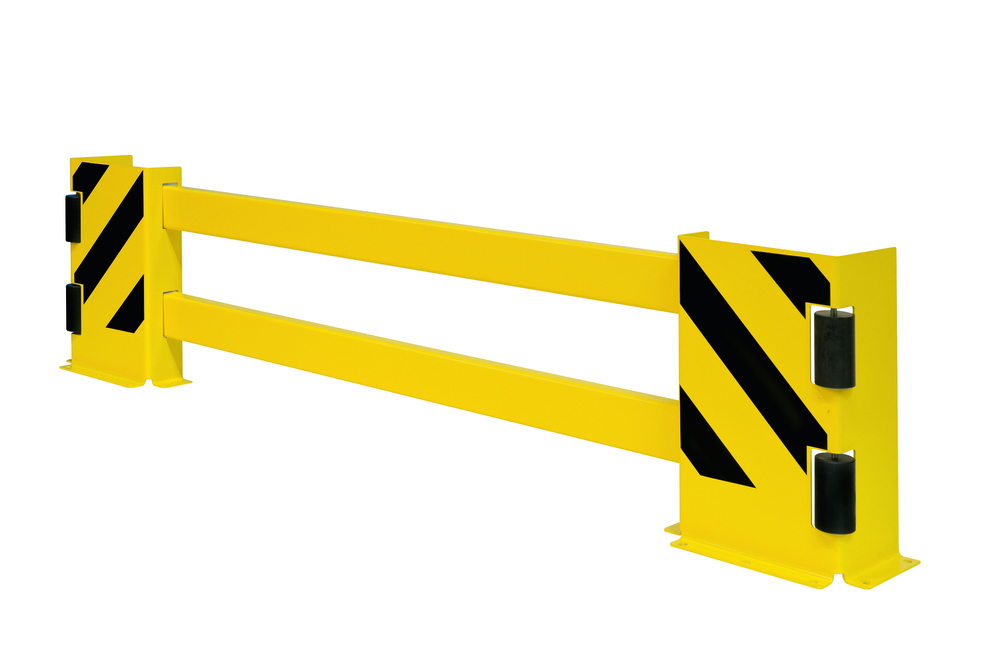 Regalschutz-Planke, ausziehbar bis 2700 mm, kunststoffbeschichtet, gelb, mit schwarzen Streifen - 5