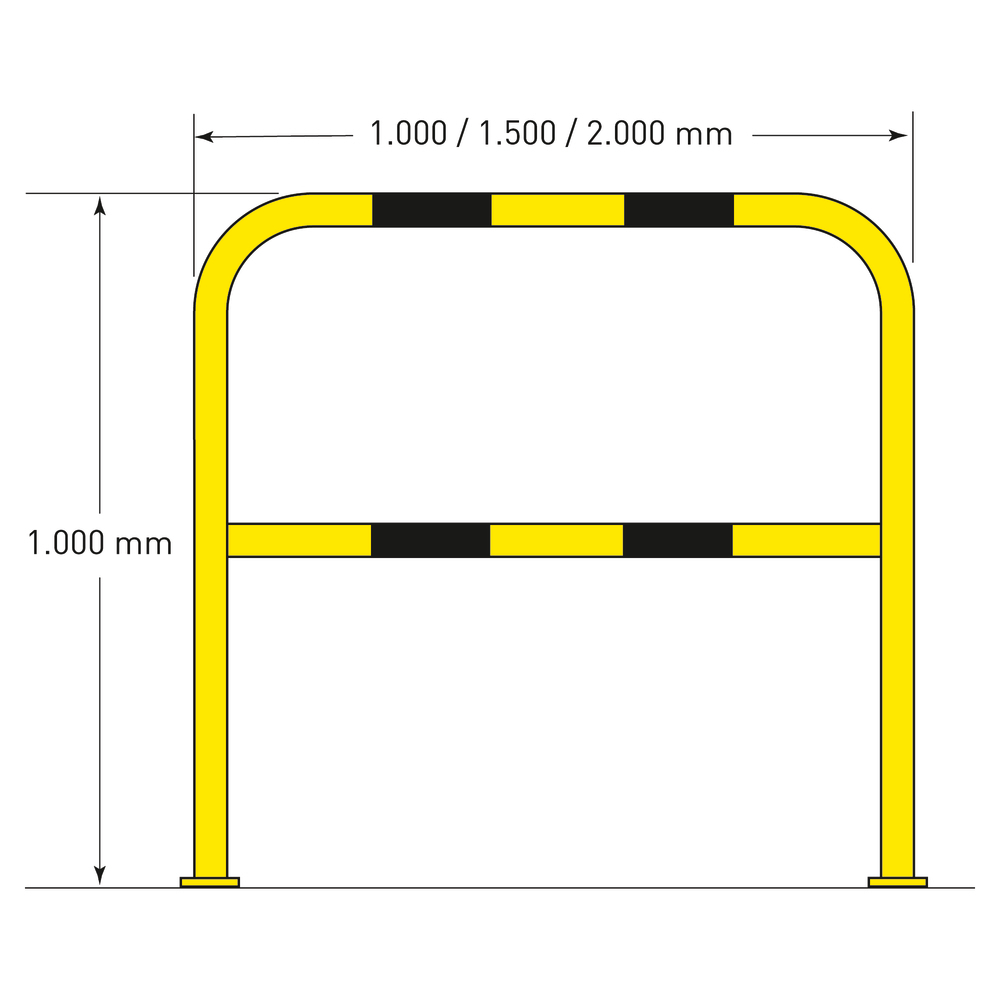 Schutzbügel, gelb kunststoffbeschichtet, zum Aufdübeln, 4 Streifen, Ø: 48 mm, H 1000, B 1500 mm - 1