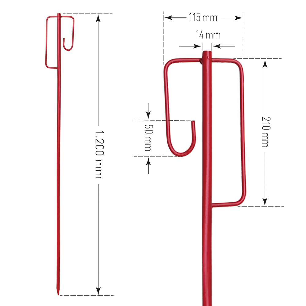 Absperrhalter, rot lackiert, Ø: 14 mm Rundstahl mit angeschweißtem UVV-Bügel Länge 1,2 m - 3