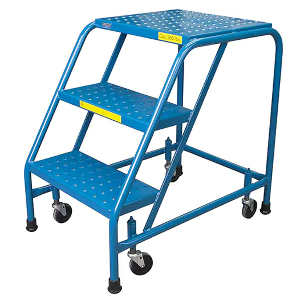 Rolling Step Ladder with Locking Step, 3 Steps, 18 in Step Width, 28 in - 1