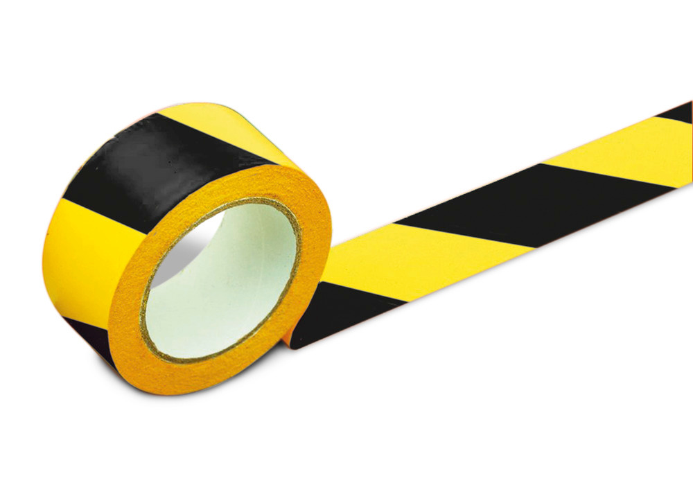 Floor marking tape, 50 mm wide, yellow/black, 2 rolls - 1