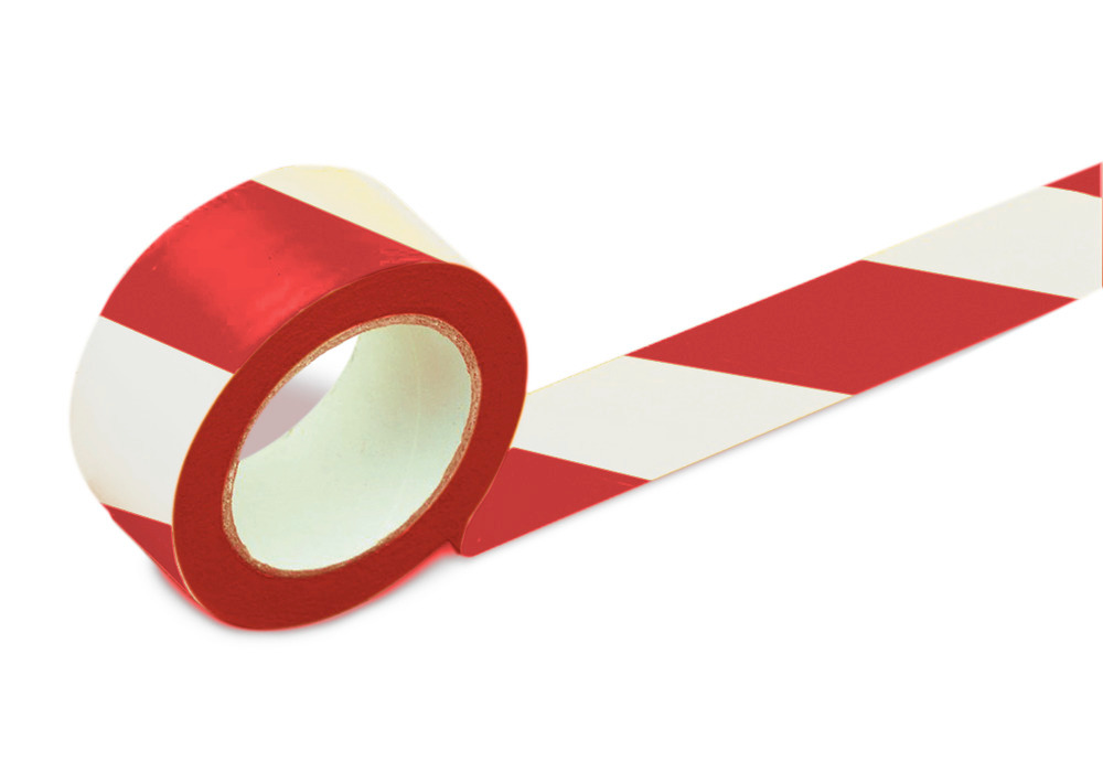 Bodenmarkierband, 75 mm breit, rot / weiß, 2 Rollen - 1