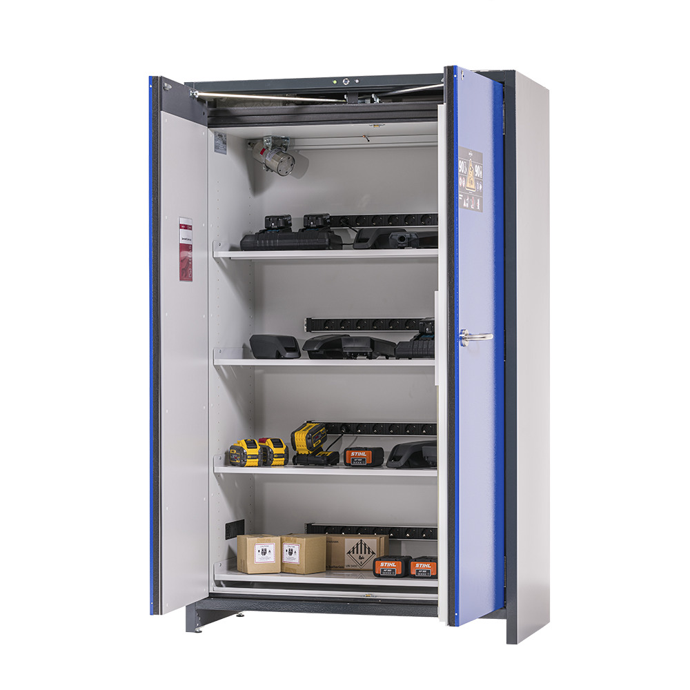asecos lithium-ion charging cabinet, 90 Min fire resistant, 4 Shelves, 2 Door  - 1