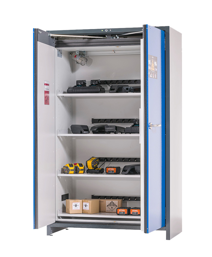 asecos lithium-ion charging cabinet, 90 Min fire resistant, 4 Shelves, 2  Door