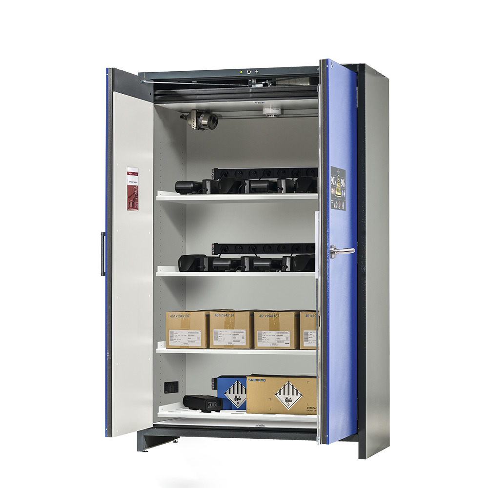 asecos lithium-ion charging cabinet, 90 Min fire resistant, 4 Shelves, 2  Door