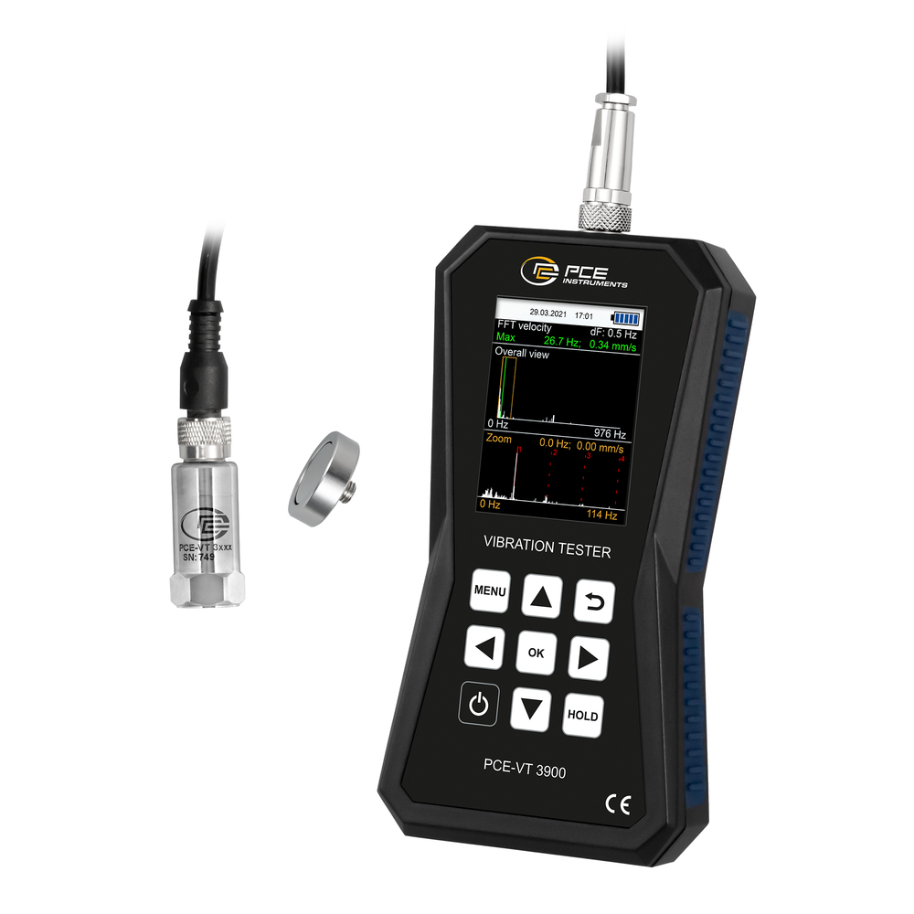 Tärinämittari PCE-VT 3900, mittaa tärinän, FFT-toiminnolla ja tiedonkeruulaitteella - 1