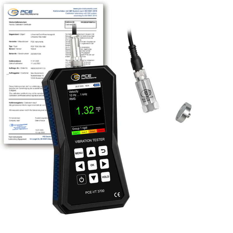 Tärinämittari PCE-VT 3700, mittaa tärinän + ISO-sertifikaatti - 1
