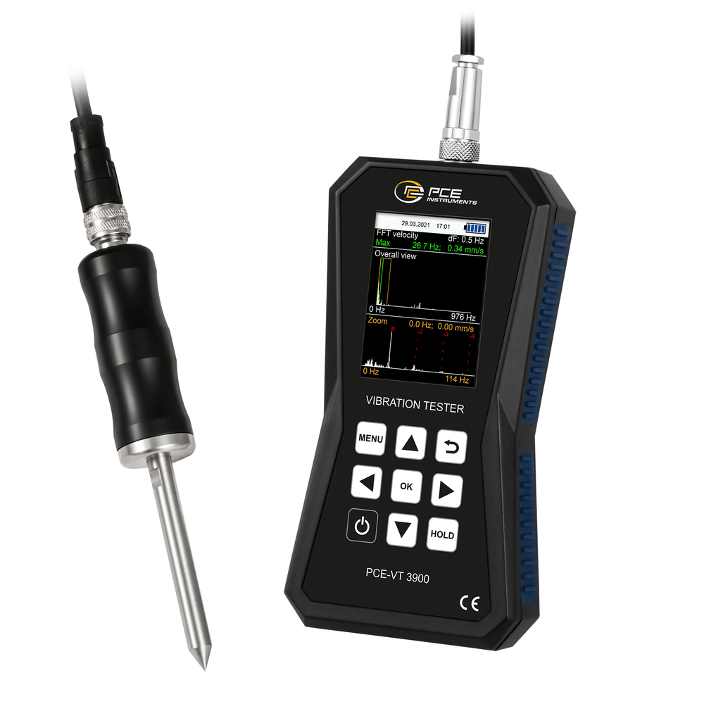 Tärinämittari PCE-VT 3900, mittaa tärinän, FFT-toiminnolla ja tiedonkeruulaitteella, neula-anturi - 1