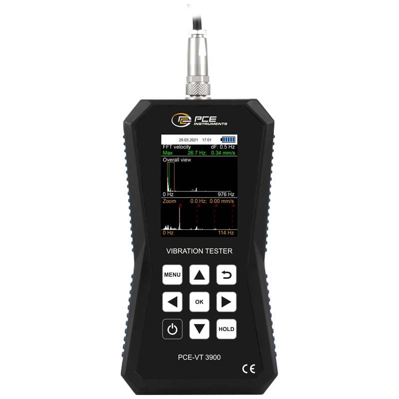 Prístroj na meranie vibrácií PCE-VT 3900, režim FFT a záznamník dát, ihlový senzor +ISO - 5