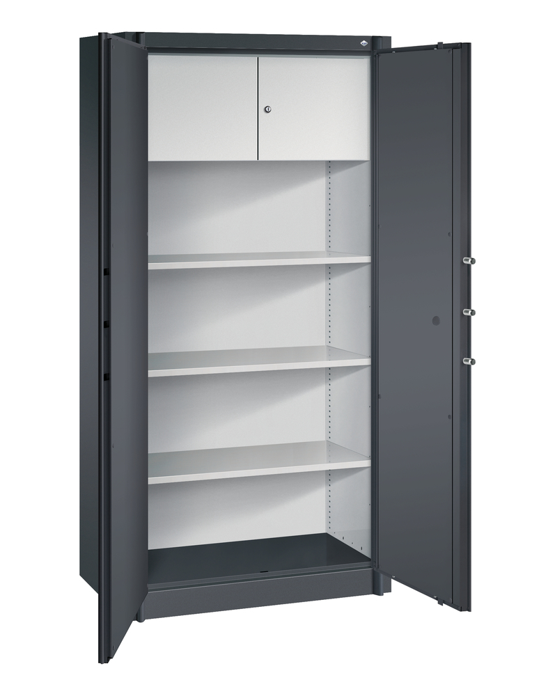 C+P fire-rated wing door cabinet Certos, 930 x 500 x 1950 mm, dark grey, with locker - 2