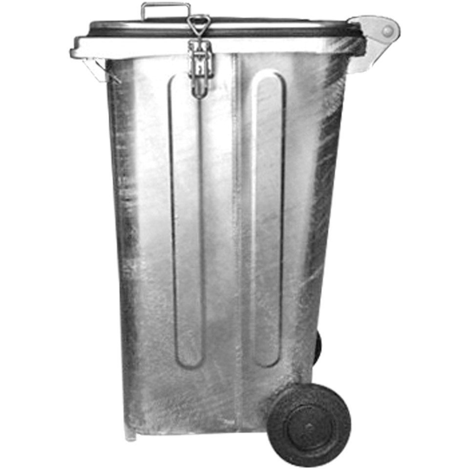 Mobile steel waste bin, galvanised, 240 litre capacity, with clamp closure - 1