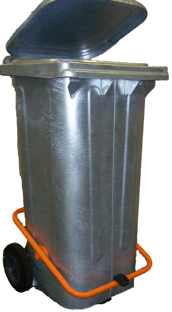Conteneur à déchets mobile en acier galvanisé, capacité 120 litres, avec dispositif à pédale - 1