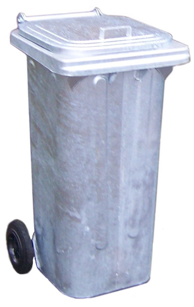 Mobile steel waste bin, galvanised, 140 litre capacity - 1