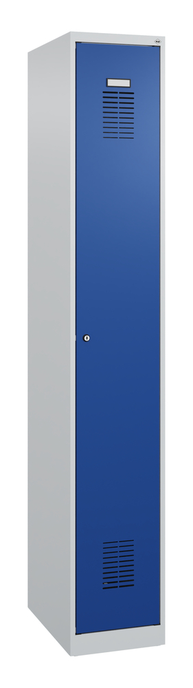 C+P Basic clothes locker, 1 locker compartment with cylinder lock, 300 x 500 x 1850 mm, blue door - 2