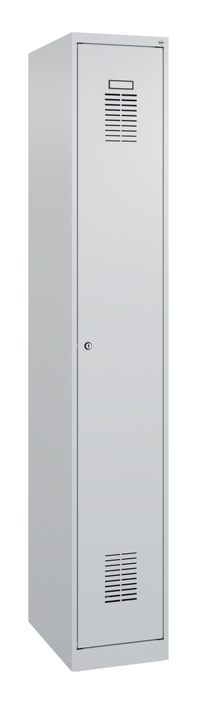 C+P Basic clothes locker, 1 locker compartment with cylinder lock, 300 x 500 x 1850 mm, grey door - 2