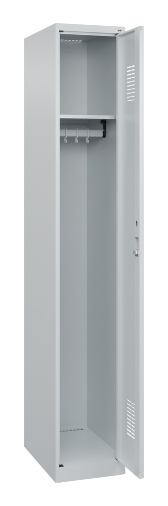 C+P Basic clothes locker, 1 locker compartment with cylinder lock, 300 x 500 x 1850 mm, grey door - 1