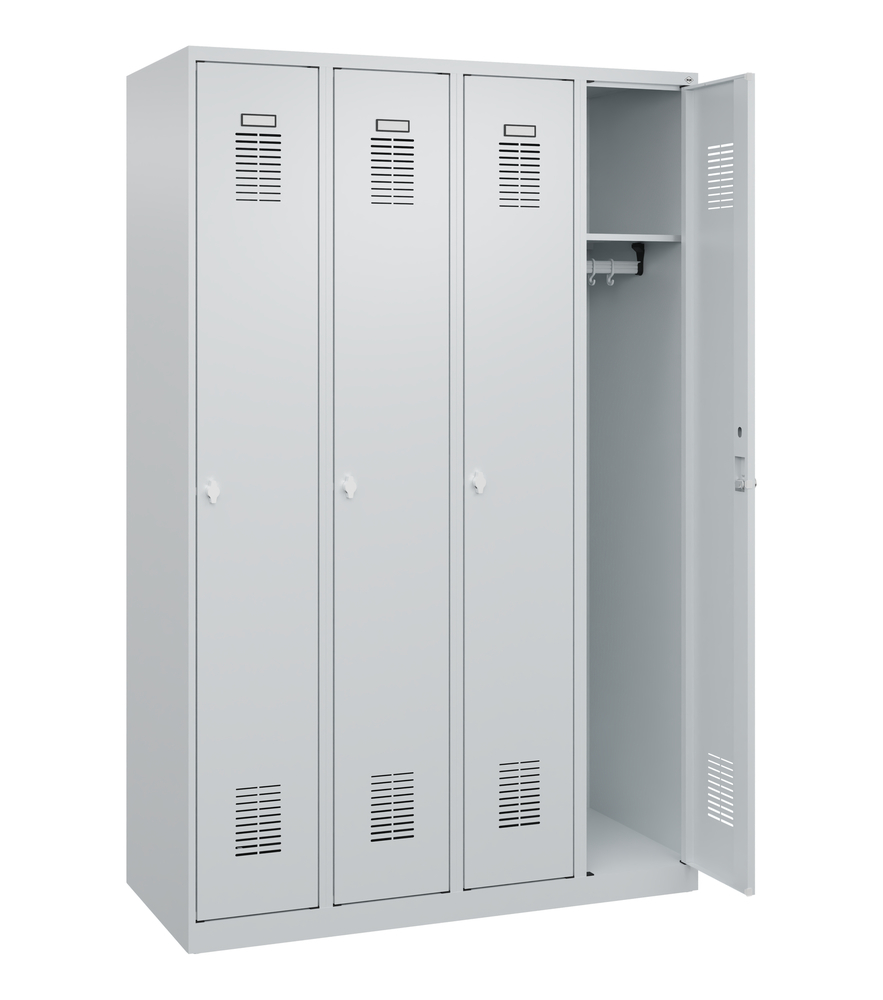 Vestiaire C+P Basis, 4 compartiments, 1200 x 500 x 1850 mm, portes grises - 1